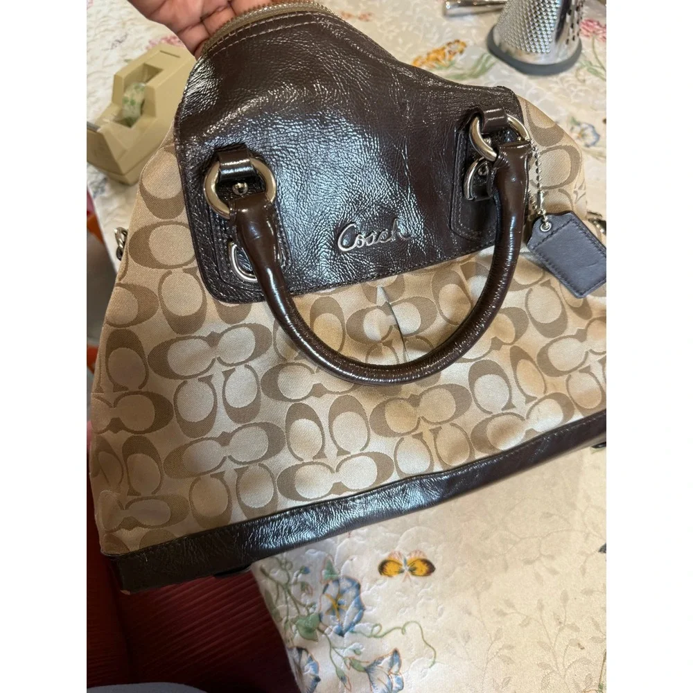 Coach Ashley‎ Signature Satchel Mahogany Brown Patent Leather F15440 Bag